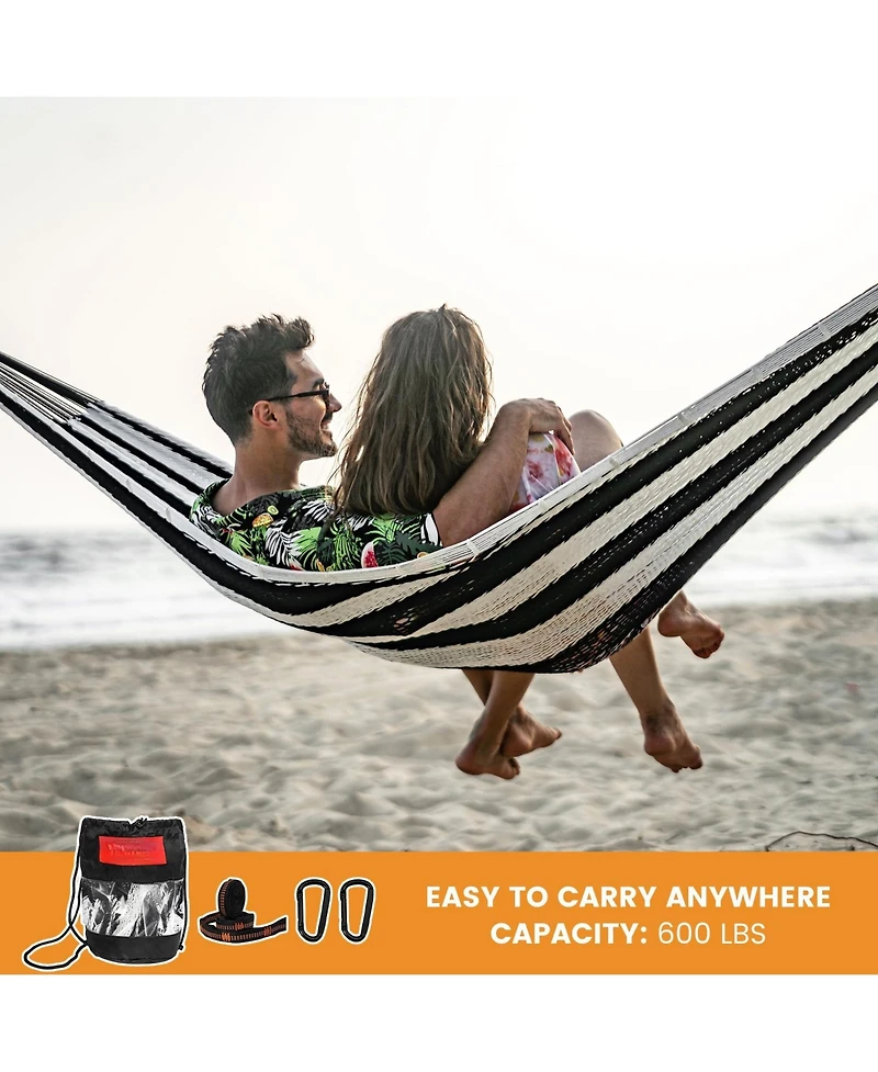 Piscifun Handwoven Mayan Double Hammock Portable Outdoor With Carry Bag Straps Carabiners 550 Lbs Capacity