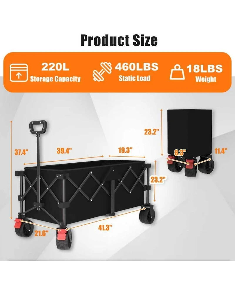 Gnuadz 41" Collapsible Folding Wagon All-terrain Wheels Utility Cart camping