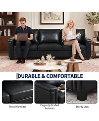 homfan 87.8 inch 3 Seater, Modern Faux Leather with 22 Deep Seat, Wide Square Arms, Firm Cushions, Heavy Duty Frame, Easy to Clean for Apartment