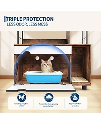 homfan Hidden Cat Litter Box Enclosure Furniture with 4-Tier Shelves and Scratching Post, 2-in-1 Large Wooden Cat Litter Box Cabinet