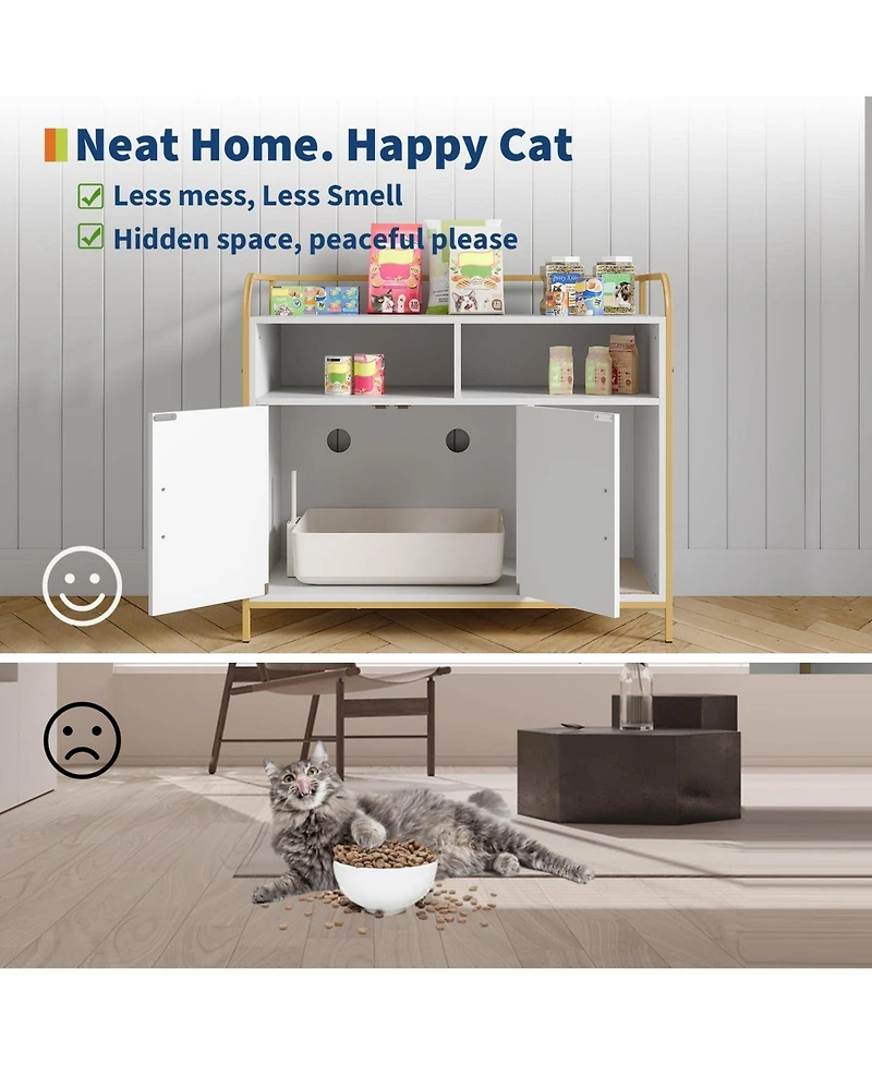homfan 37.4'' Litter Box Enclosure Hidden Bathroom Cabinet with Side Entry Wooden House and Indoor Pet Crate Decorative End Table