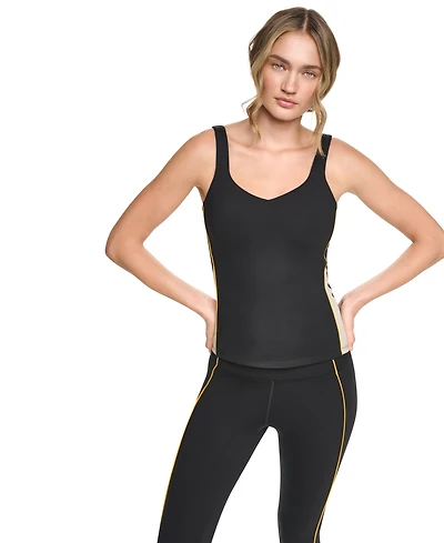 Dkny Sport Women's Built-In Shelf Bra Colorblock V-Neck Tank Top