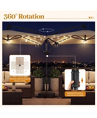 Sugift 8x8 Feet Solar Led Offset Cantilever Square Patio Umbrella with 360 Rotation