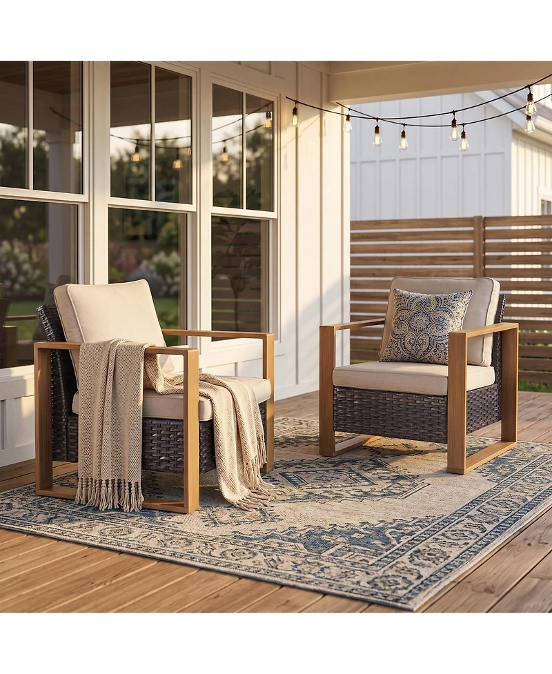 Pocassy Wicker Patio Chairs Set of 2,Oversize Outdoor with High Backrest Metal Armrest, All Weather Pe Rattan Seating