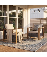 Pocassy Wicker Patio Chairs Set of 2,Oversize Outdoor with High Backrest Metal Armrest, All Weather Pe Rattan Seating