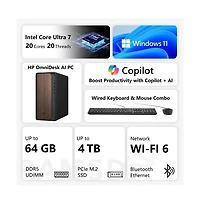 Hp OmniDesk M03 Business Desktop, Core Ultra 7 265, Intel Graphics, 64GB DDR5, 1TB Ssd, Wi-Fi 6, Wired Kb and Mouse, Win11 Pro