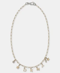 Dkny Two-Tone Crystal Logo Charm Frontal Necklace, 16" + 3" extender