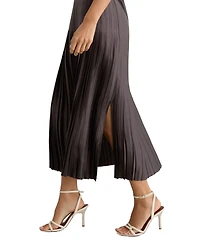 Reiss Petite Savannah Satin Pleated Midi Skirt