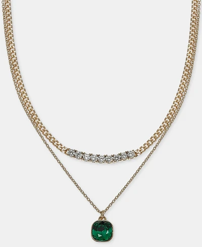 Dkny Green Crystal Two Row Pendant Necklace, 16" + 3" extender
