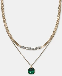 Dkny Green Crystal Two Row Pendant Necklace, 16" + 3" extender