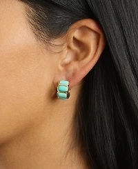 Macy's Gold-Plated Howlite Turquoise Rectangle Bezel Huggie Hoop Earrings