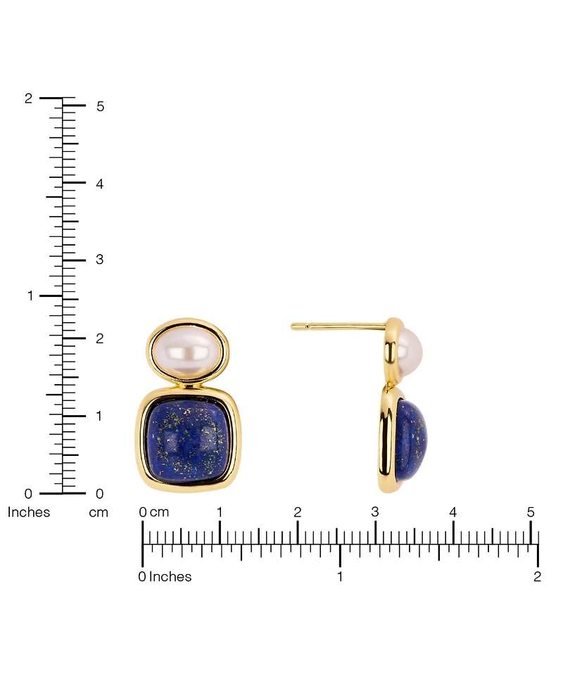 Macy's Gold-Plated Lapis Imitation Pearl Stud Drop Earrings