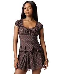 Florence By Mills Juniors' Lace-Trim Printed Cap-Sleeve Top