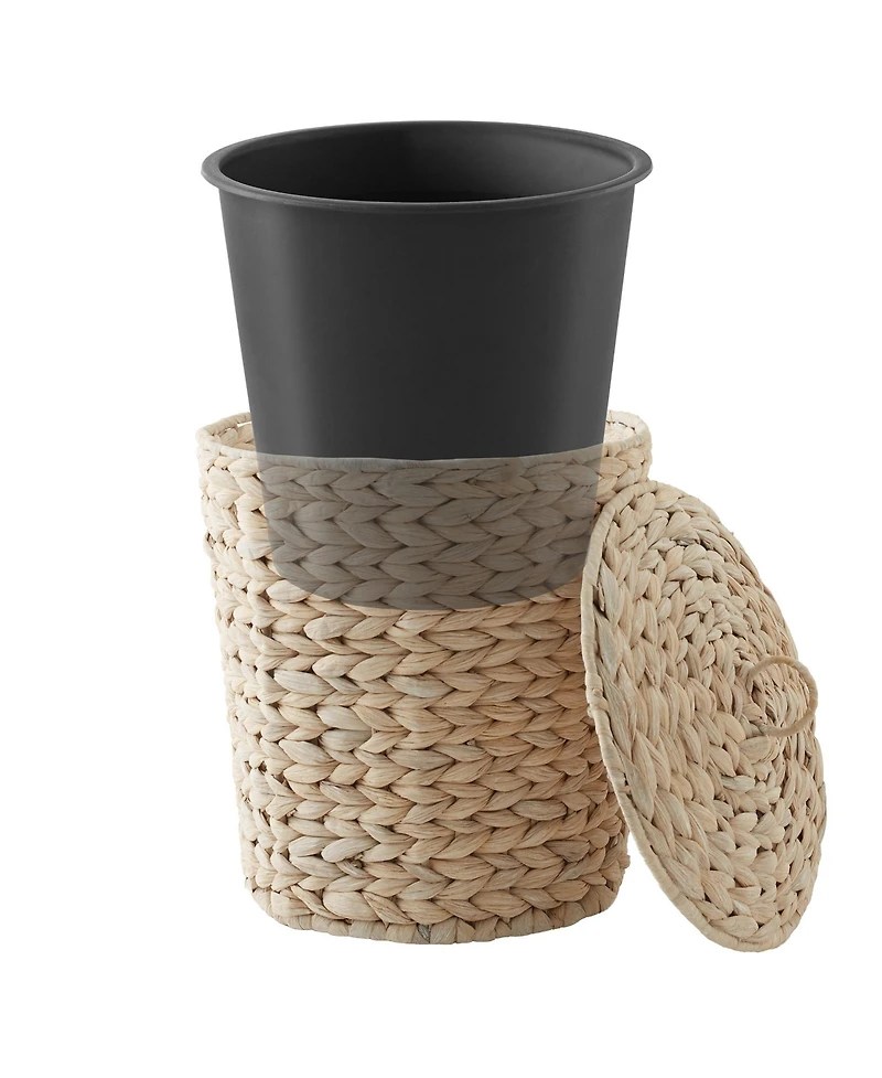 Casafield Hyacinth Trash Can with Lid and Liner - Natural, Woven Waste Basket for Garbage in the Bathroom, Bedroom, Laundry Room, Home Office
