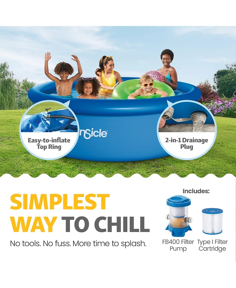 Funsicle 10' x 30" QuickSet Inflatable Ring Top Outdoor Above Ground Pool w/Pump