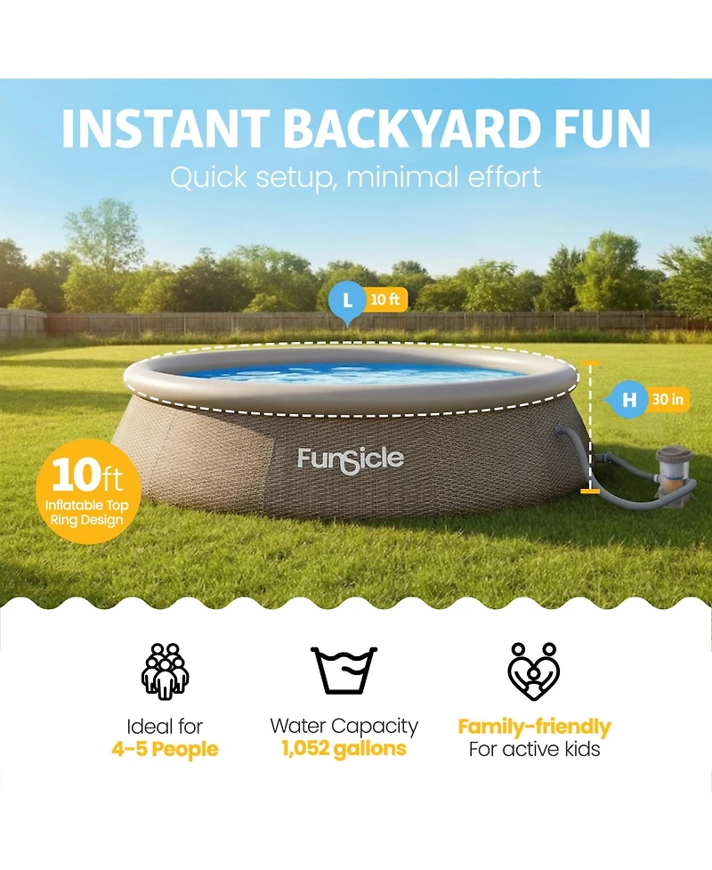 Funsicle 10' x 30" QuickSet Ring Top Above Ground Swimming Pool, Basketweave