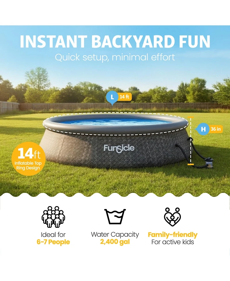 Funsicle 14' x 36" QuickSet Ring Top Above Ground Swimming Pool Dark Herringbone