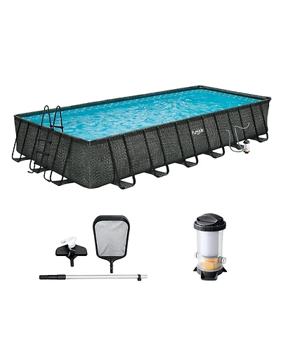Funsicle 24 Ft Oasis Designer Lap Above Ground Pool w/ Pump, Dark Herringbone
