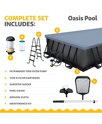 Funsicle 24 Ft Oasis Designer Lap Above Ground Pool w/ Pump, Dark Chevron Rattan