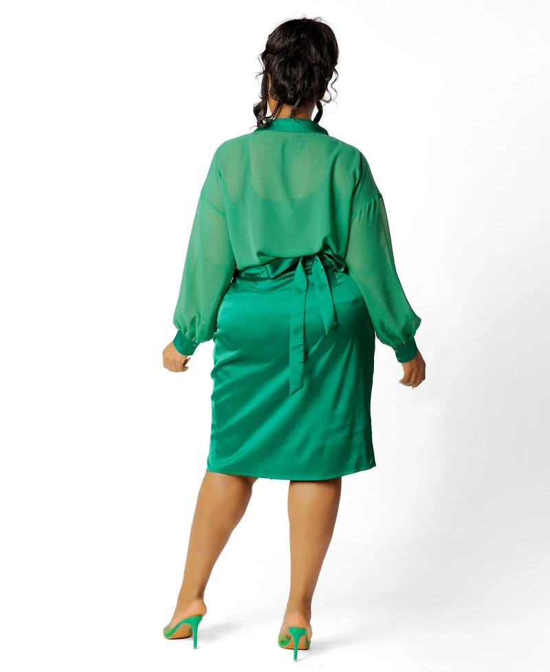 Buxom Couture Plus Chiffon Blouse and Wrapped Satin Skirt Set