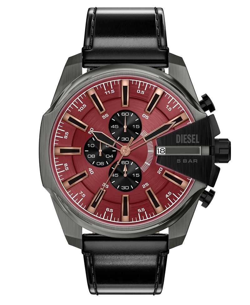 Diesel Men's Mega Chief Slim Quartz Chronograph Black Leather Watch 48mm