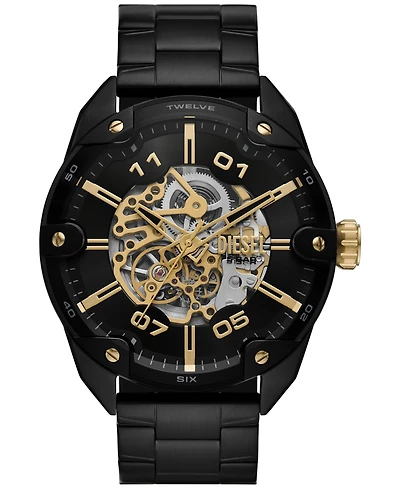 Diesel Men's Spiked Automatic Three-Hand Black Stainless Steel Watch 49mm