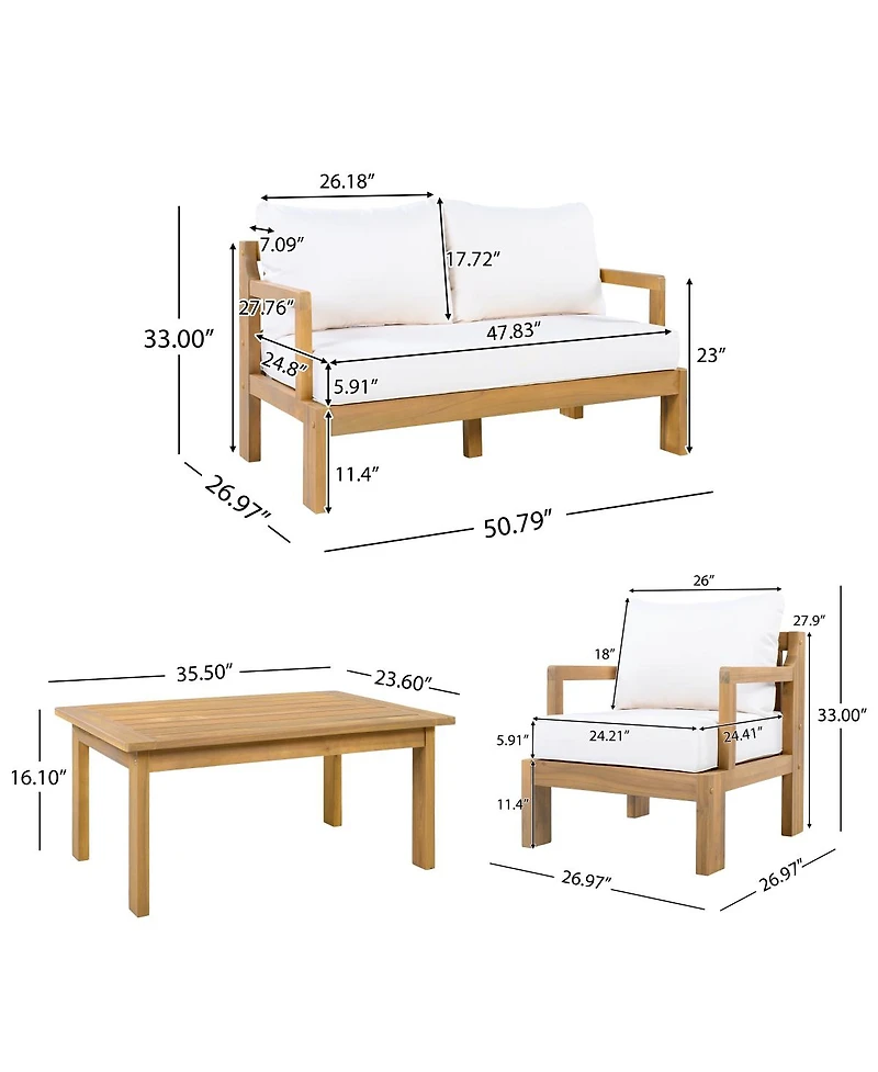 Streamdale Furniture Outdoor 4piece Acacia Wood Patio Chat Set