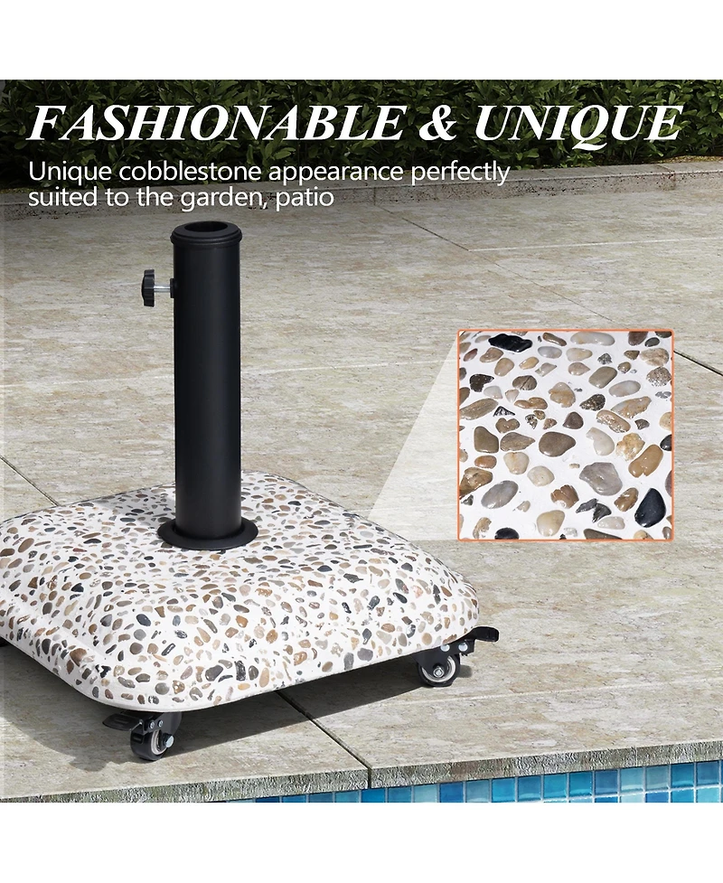Pellebant Outdoor Patio Square Umbrella Base Stand Concrete-cobble Finish Swivel Wheels Adjustable Knob