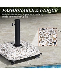 Pellebant Outdoor Patio Square Umbrella Base Stand Concrete-cobble Finish Swivel Wheels Adjustable Knob