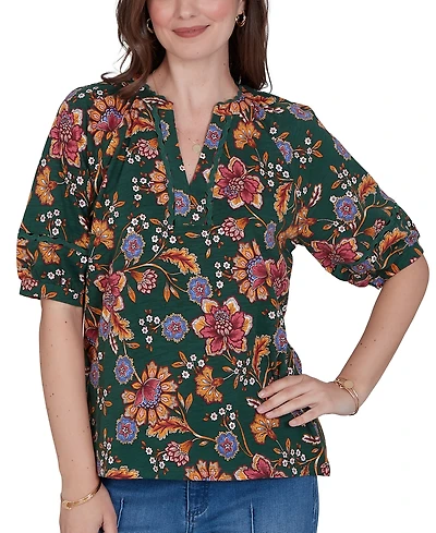 Ruby Rd. Petite Floral Vines Printed Cotton Knit Top