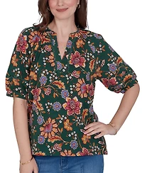 Ruby Rd. Petite Floral Vines Printed Cotton Knit Top