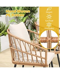 Slickblue 3 Piece Patio Bistro Set with Pe Rattan Chairs and Glass Coffee Table