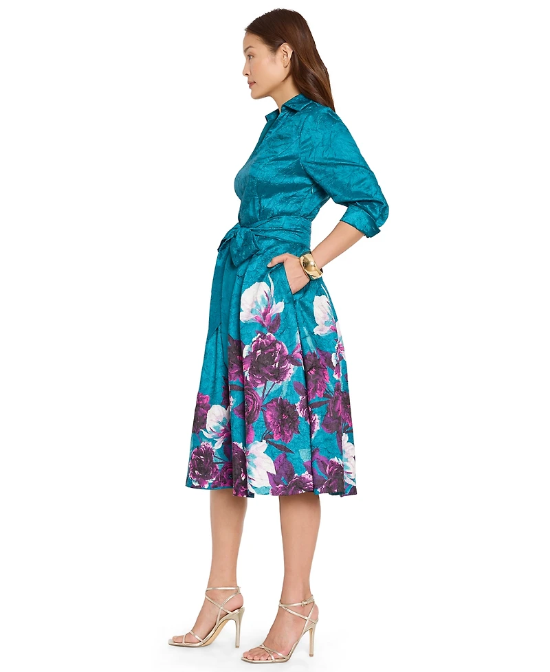 Tahari Asl Women's Floral Metallic-Embroidery Fit & Flare Midi Dress