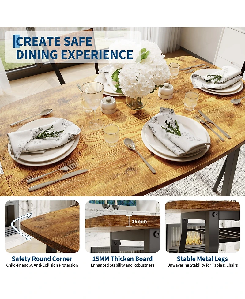 homfan 5 Piece Dining Table Set for 4, 43.3-Inch Kitchen and Chairs of 4 with Storage Rack, Mdf Square Room