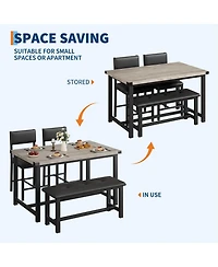homfan Dining Table for 4, Kitchen Table with Upholstered Bench, Space-Saving Table for Apartment, Industrial Wood and Metal Room Table, Easy Clean