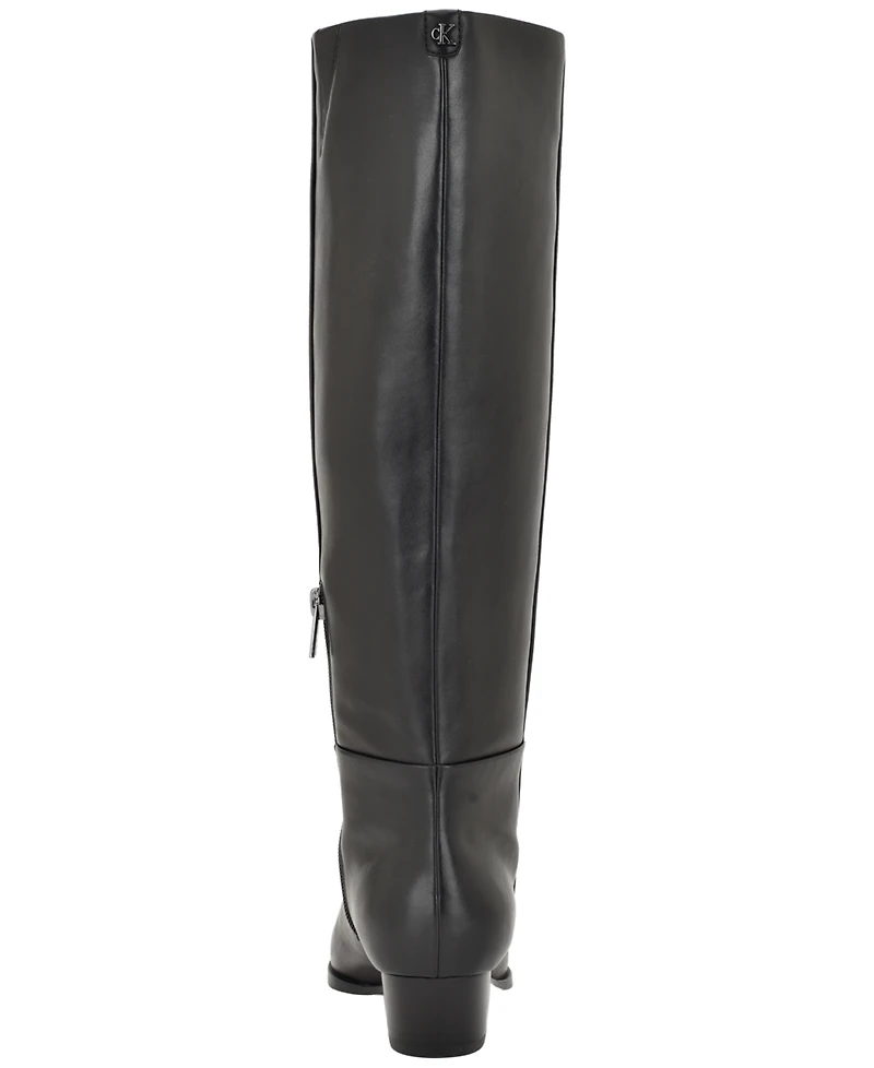 Calvin Klein Women's Varcey Tall Leather Block Heel Boots