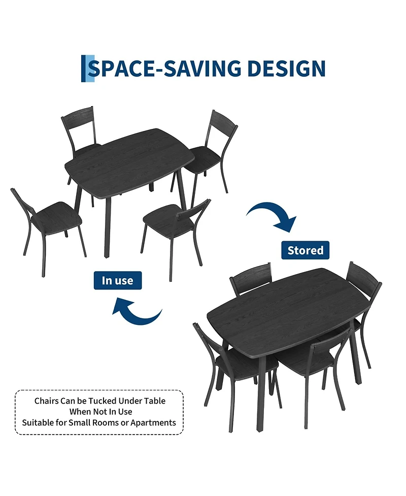homfan 5 Dining Table Set, 43 Inch Kitchen and Chairs, Square Set with Rounded Corners
