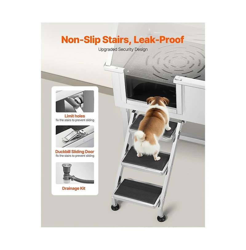 Ruie Stainless Steel Dog Washing Station with Faucet and Non-Slip Steps