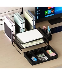 Danrong Metal Desk Organizer with Vertical File Holder Drawer Pen Multi-Functional Storage for Home Office School