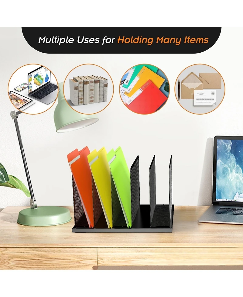 Danrong Heavy Duty Steel Mesh Desk File Organizer Compartments Desktop Sorter for Home Office Classroom