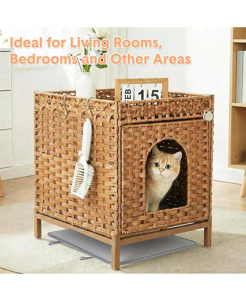 homfan Rattan Cat Litter Box Enclosure
