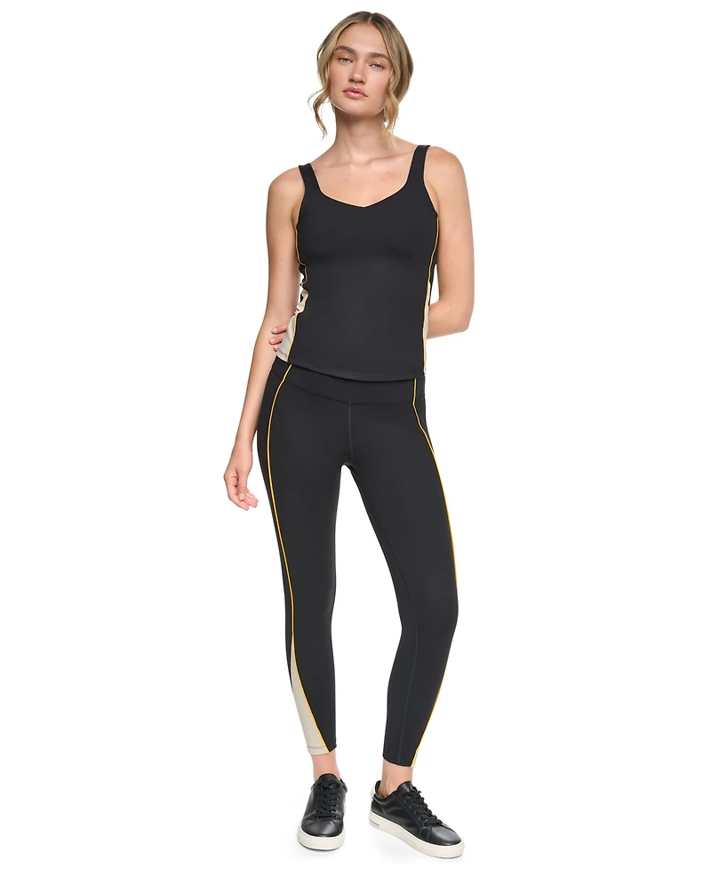 Dkny Sport Women's Built-In Shelf Bra Colorblock V-Neck Tank Top
