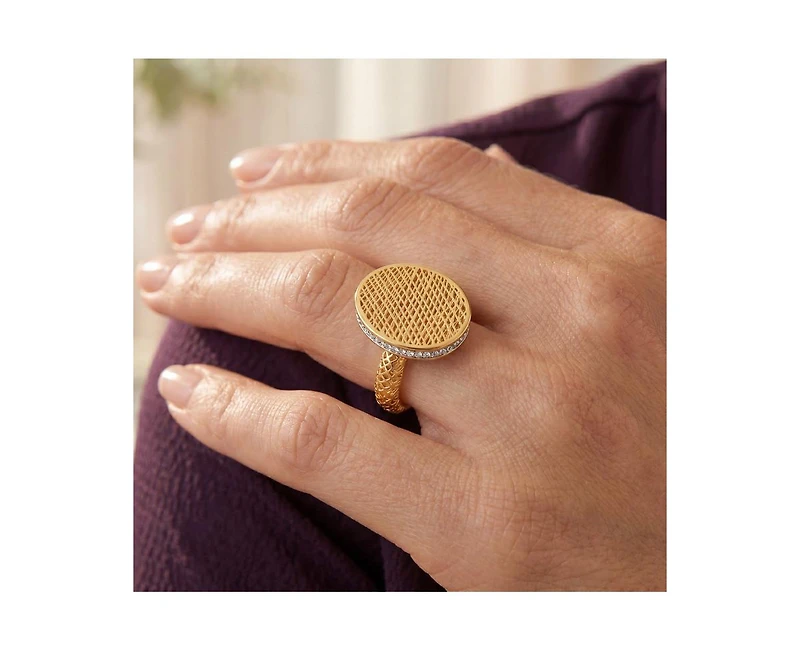 Rachel Glauber Radiant 14K Gold Plated Mesh Brilliant Cz Pave Ring