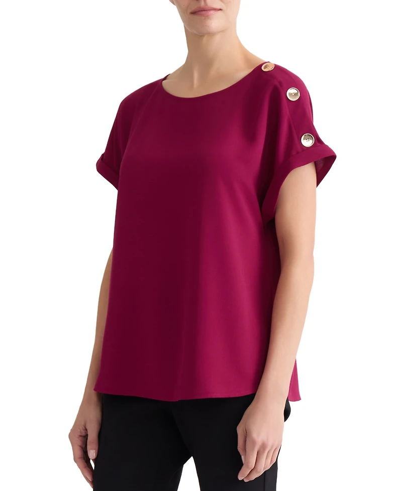 Jones New York Women's Shoulder Button Detail Crepe Blouse