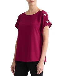 Jones New York Women's Shoulder Button Detail Crepe Blouse