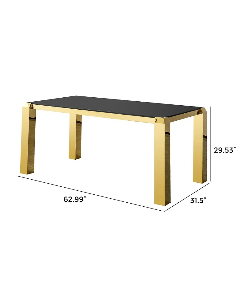 Streamdale Furniture Luxury Gold 63" Modern Dining Table with Tempered Glass - Seats 6
