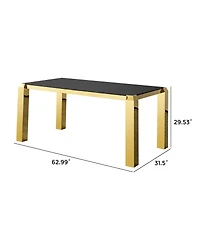Streamdale Furniture Luxury Gold 63" Modern Dining Table with Tempered Glass - Seats 6