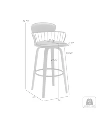 Clihome Leather Bar Stool with Brass Backrest, Modern Swivel Counter Height Chair, Wood Leg Kitchen Island Stool