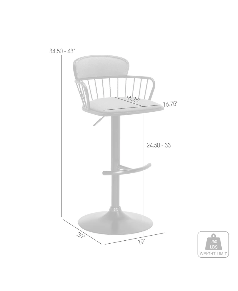Clihome Fabric Adjustable Bar Stool with Metal Backrest, Modern Swivel Counter Height Chair, Metal Base Kitchen Stool