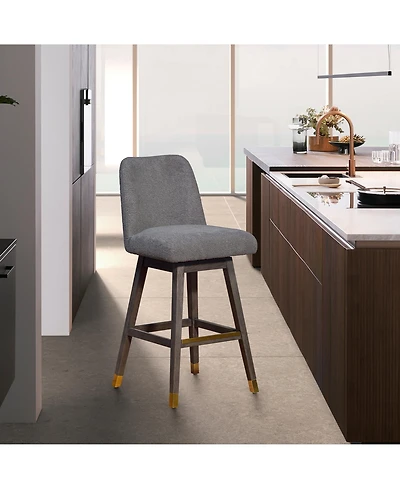 Clihome Fabric Bar Stool, Modern Upholstered Counter Height Chair, Wood Leg Kitchen Island Stool